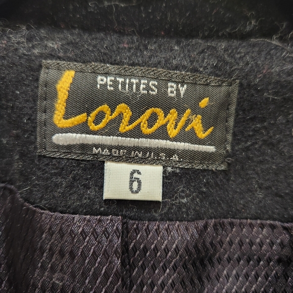 Vintage Lorovi Petites Black Wool Coat,Velvet Collar Women's 6 - Picture 8 of 9